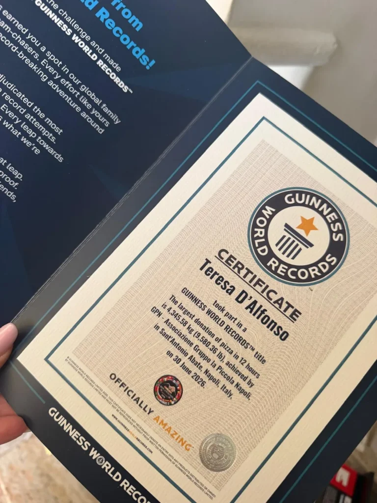 Certificato GUINNESS WORLD RECORDS di partecipazione intestato a Teresa D’Alfonso